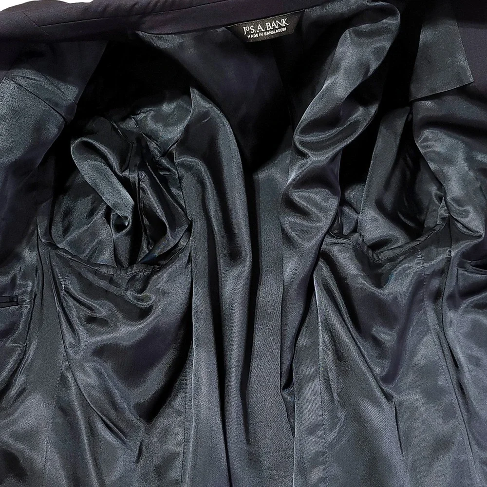 Jos A Bank Mens Blazer 46L Navy Blue 100% Wool 3 Button Brass‎ Crest Sport Coat